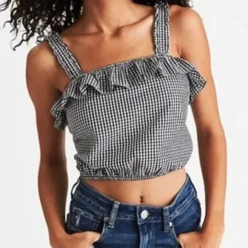 American Eagle | Ruffle Gingham crop tank top
